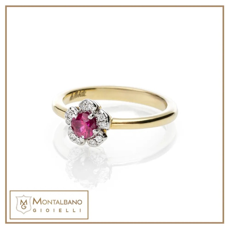 Anello Fiori di Pesco micro con rubino